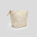 bolso cosmético de cremallera para mujeres de paja de papel
